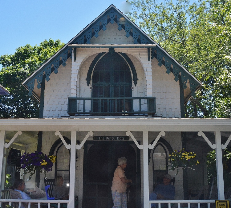 on the porch of the Dirty Dog